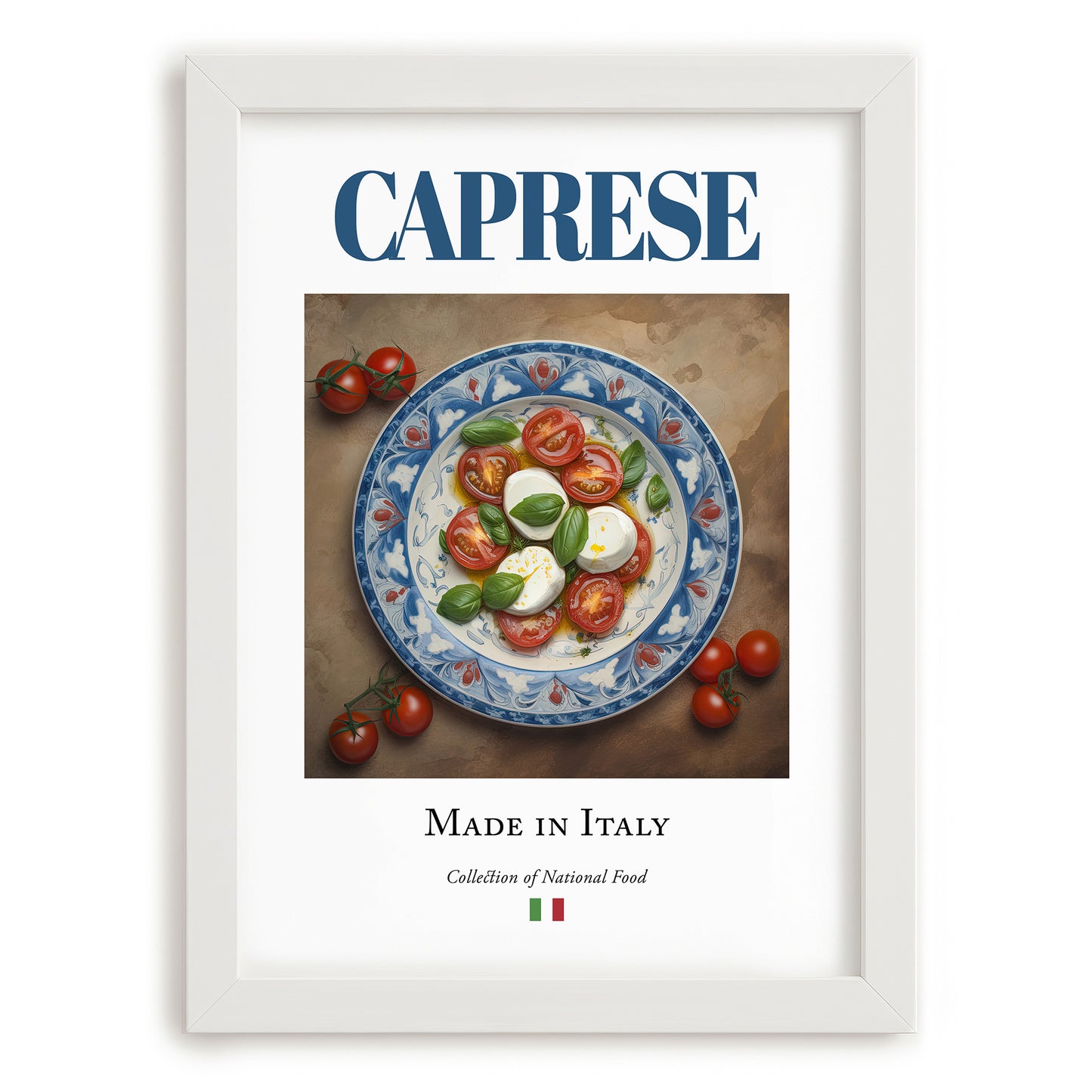 Caprese Salad – Italian Salad Dish, Food Bar Still Life, placed in minimal white frame