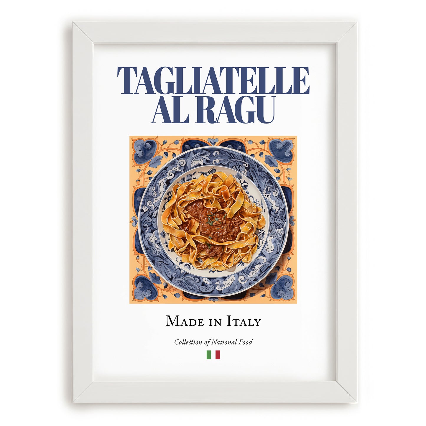 Tagliatelle al Ragu – Italian Pasta, Osteria Print, placed in minimal white frame