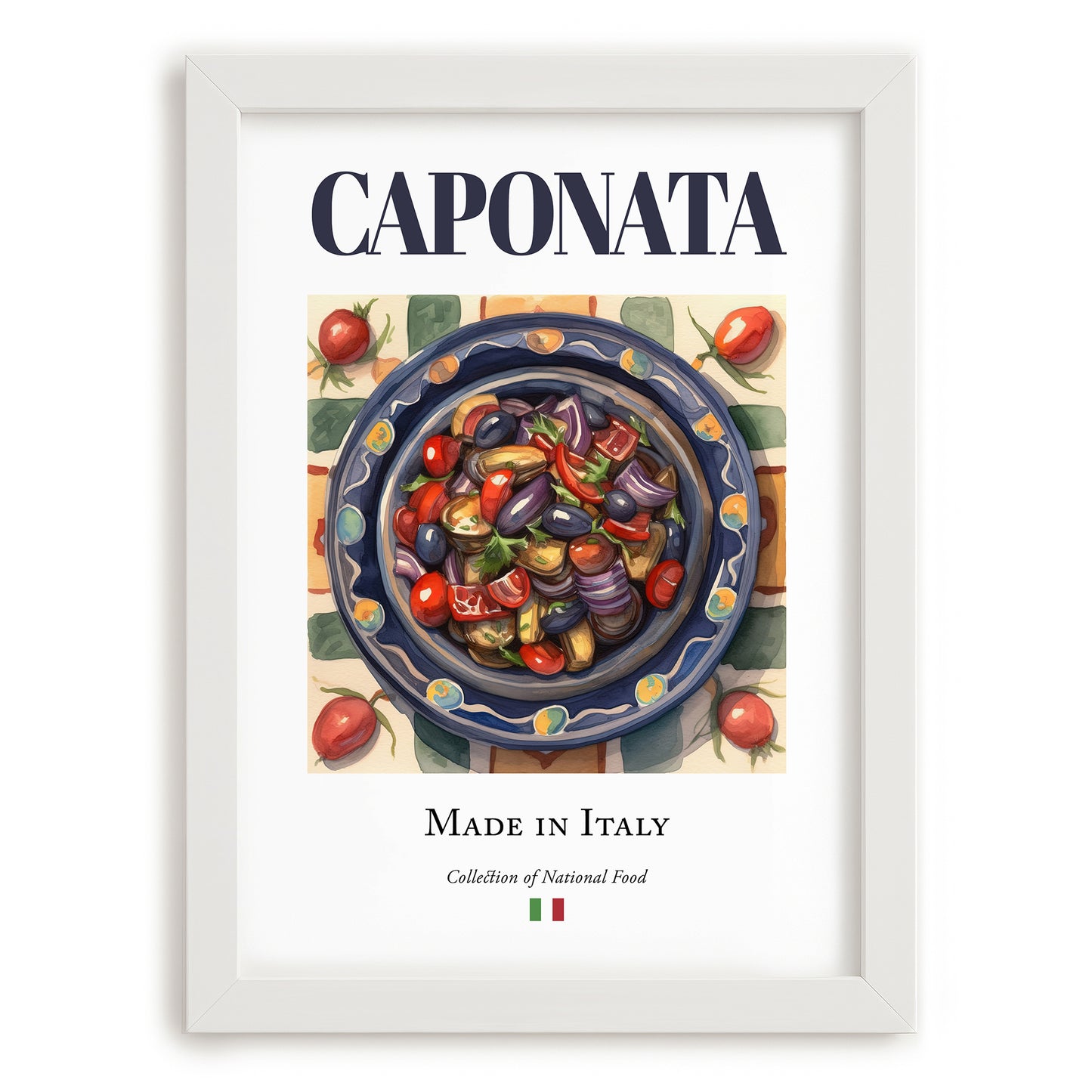 Caponata – Italian Dish, Bistro Art, placed in minimal white frame