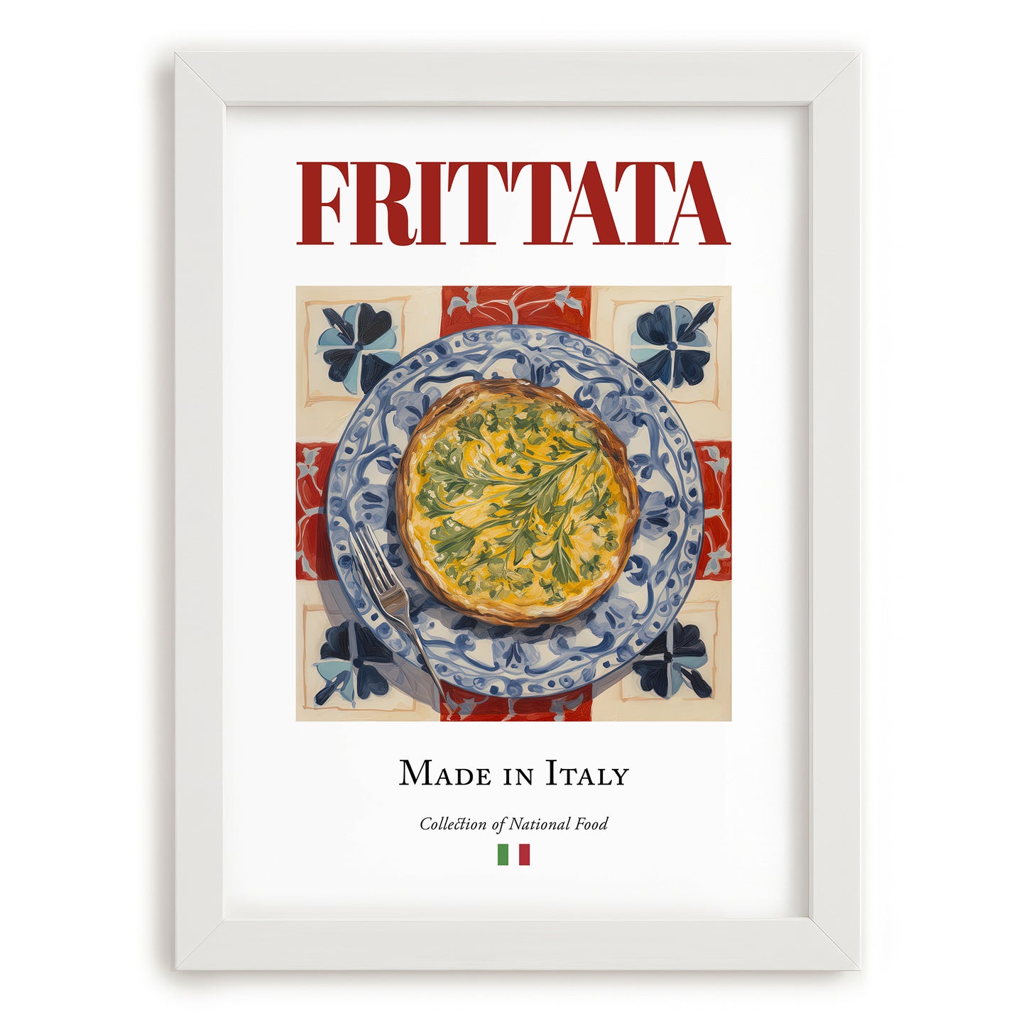 Frittata – Italian Snack Dish, Farmhouse Kitchen Print, placed in minimal white frame
