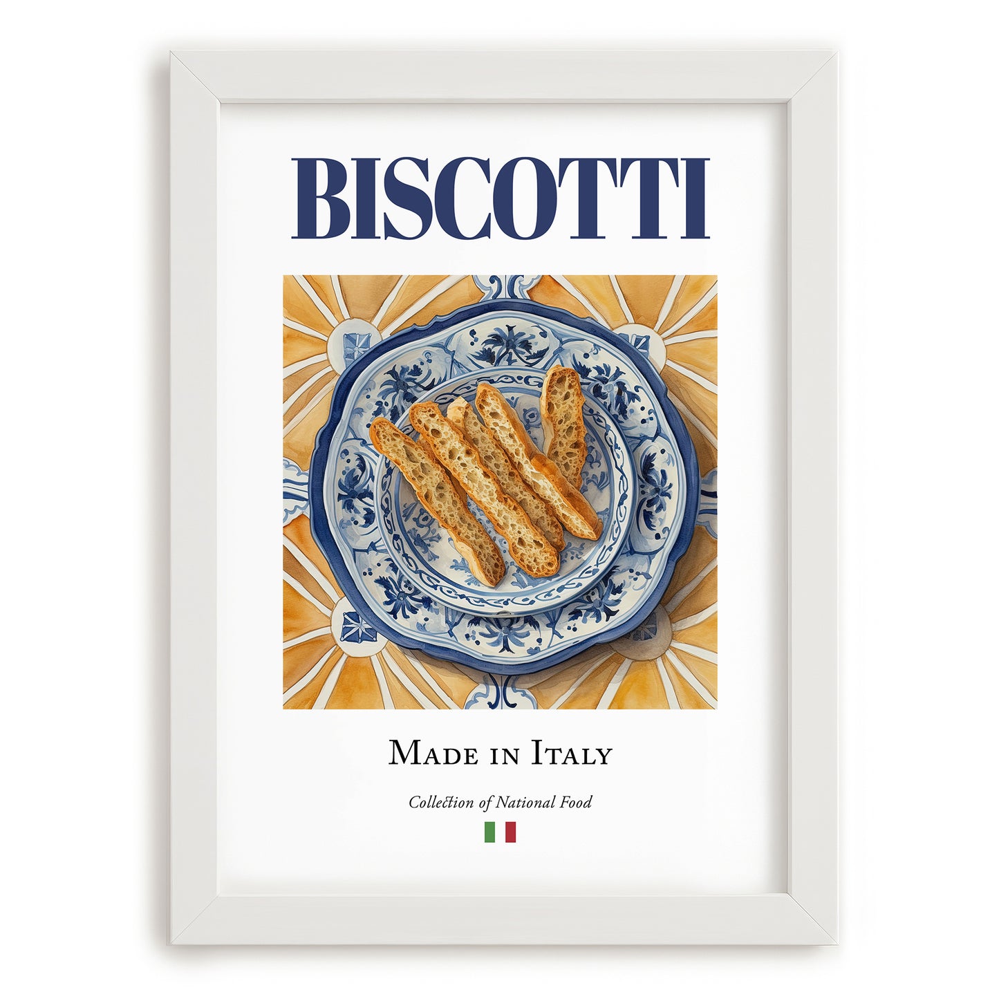 Biscotti – Italian Dessert Dish, Tavern Still Life, placed in minimal white frame