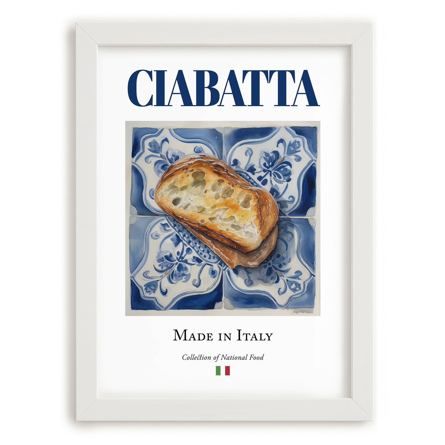 Ciabatta – Italian Bread Dish, Brasserie Poster, placed in minimal white frame