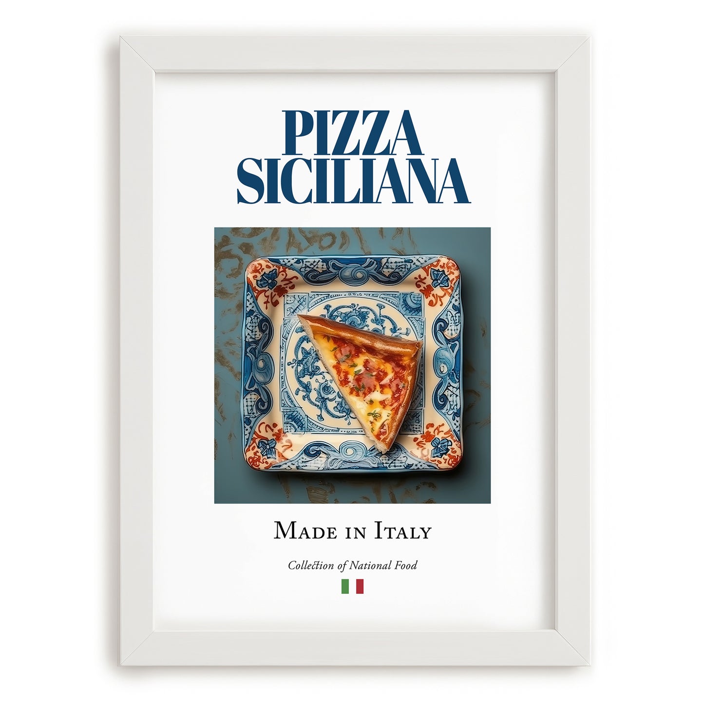 Sicilian Pizza – Italian Pizza, Trattoria Wall Art, placed in minimal white frame