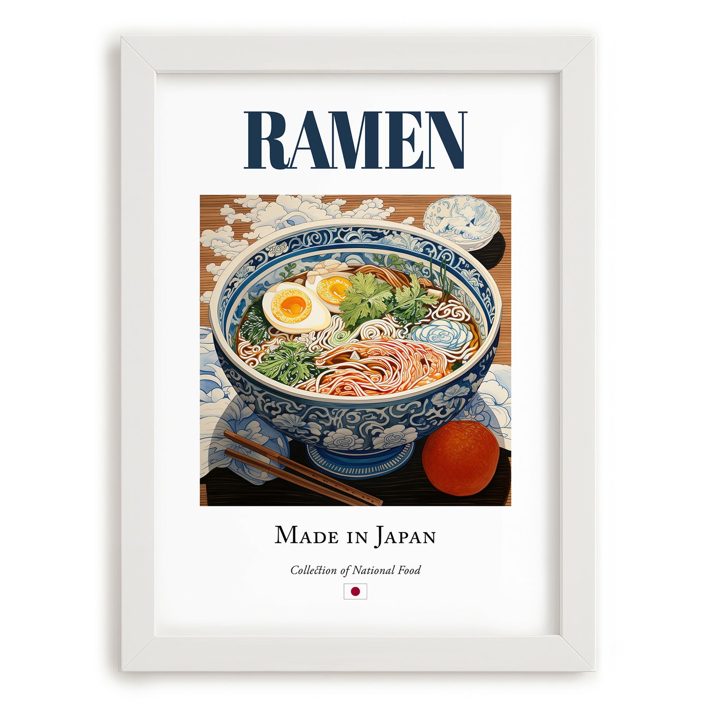 Ramen – Japanese Soup Dish, Café Wall Art, placed in minimal white frame
