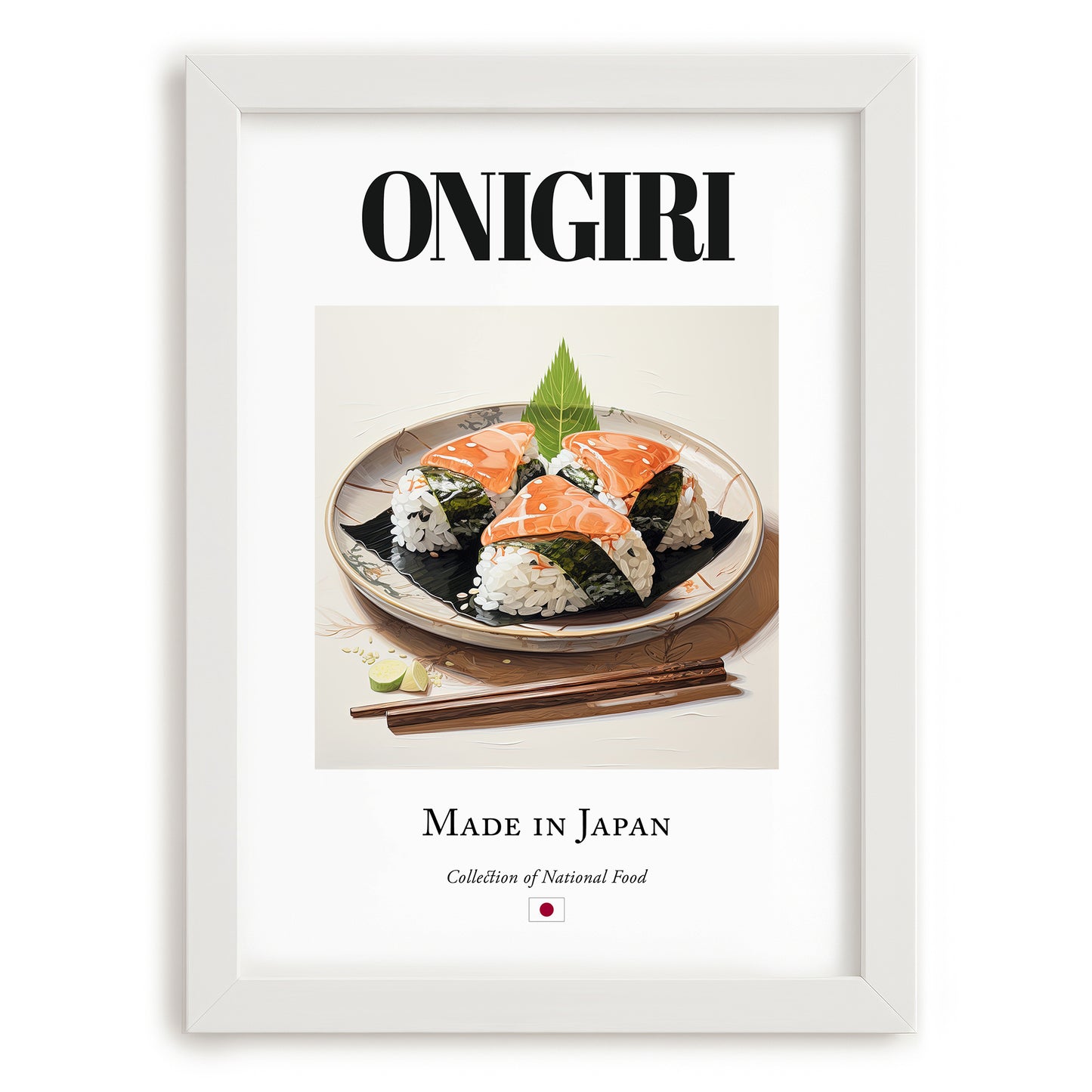 Onigiri – Japanese Dish, Bistro Wall Art, placed in minimal white frame