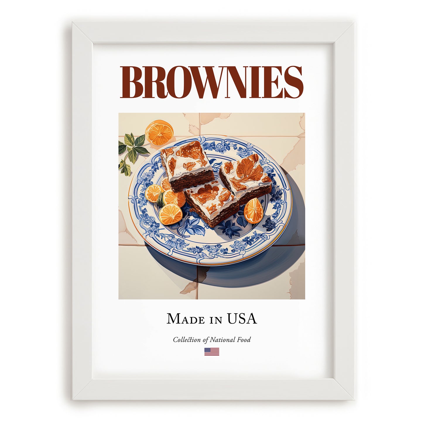 Brownies – American Dessert Dish, Tavern Print, placed in minimal white frame