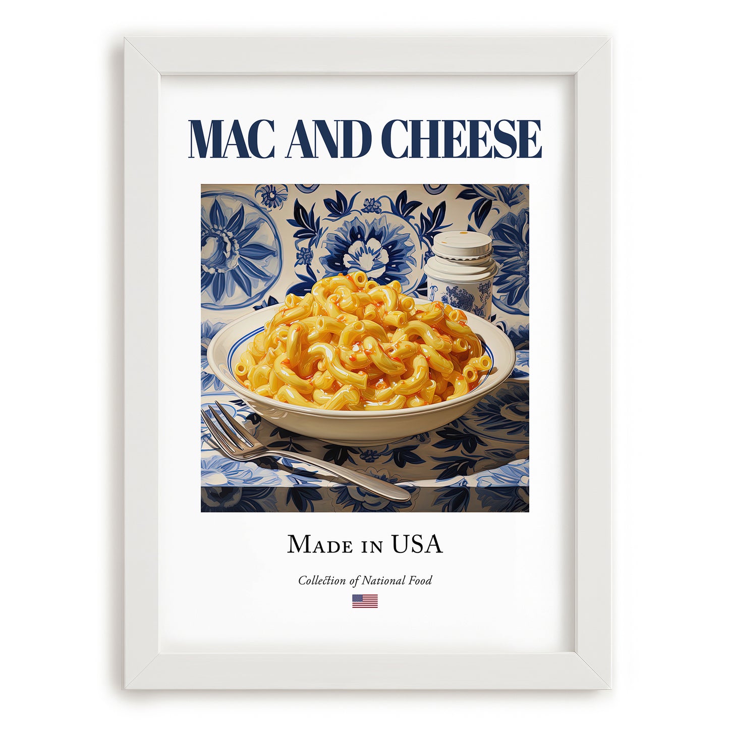 Mac and Cheese – American Dish, Fine Dining Restaurant Poster, placed in minimal white frame