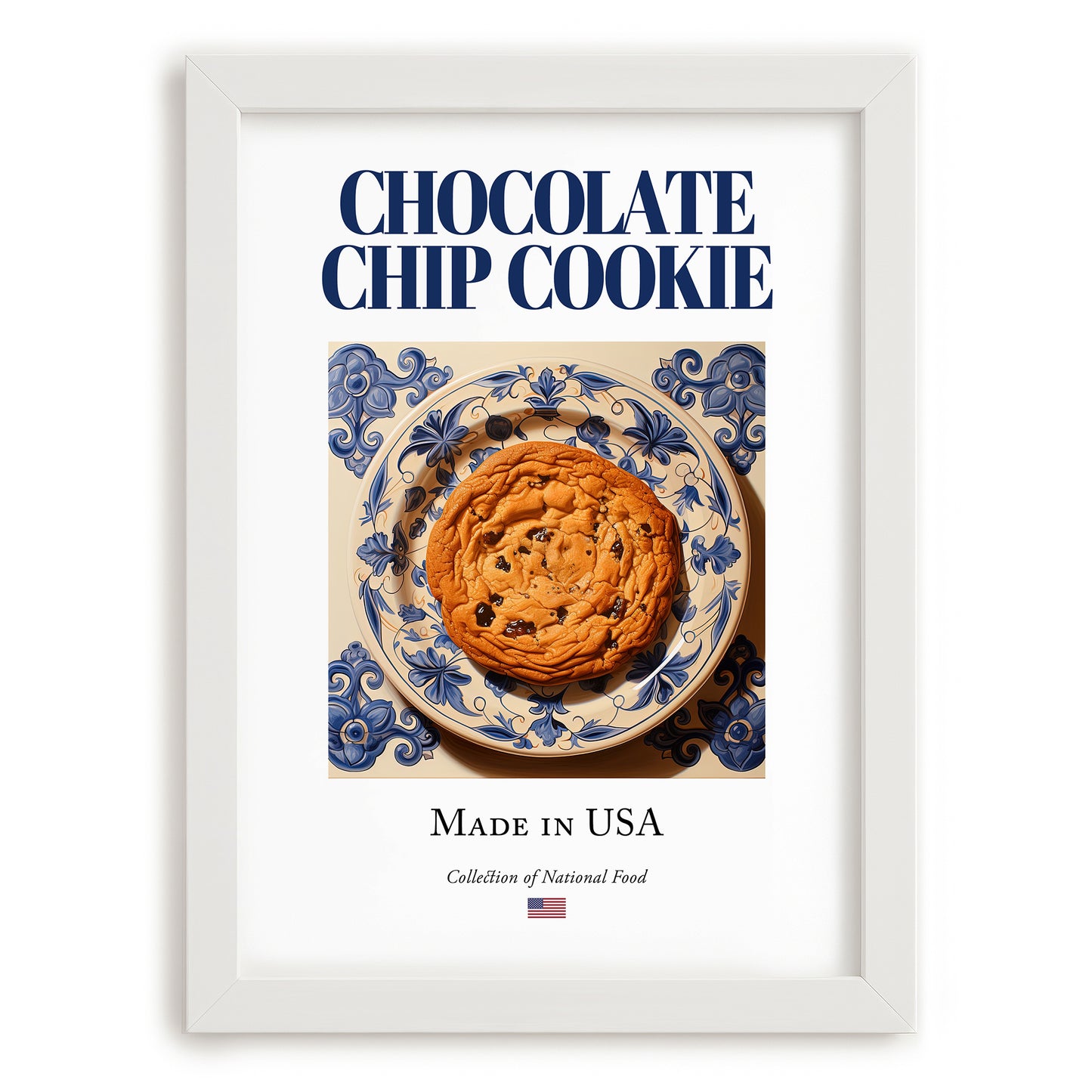 Chocolate Chip Cookie – American Dessert Dish, Fine Dining Restaurant Poster, placed in minimal white frame