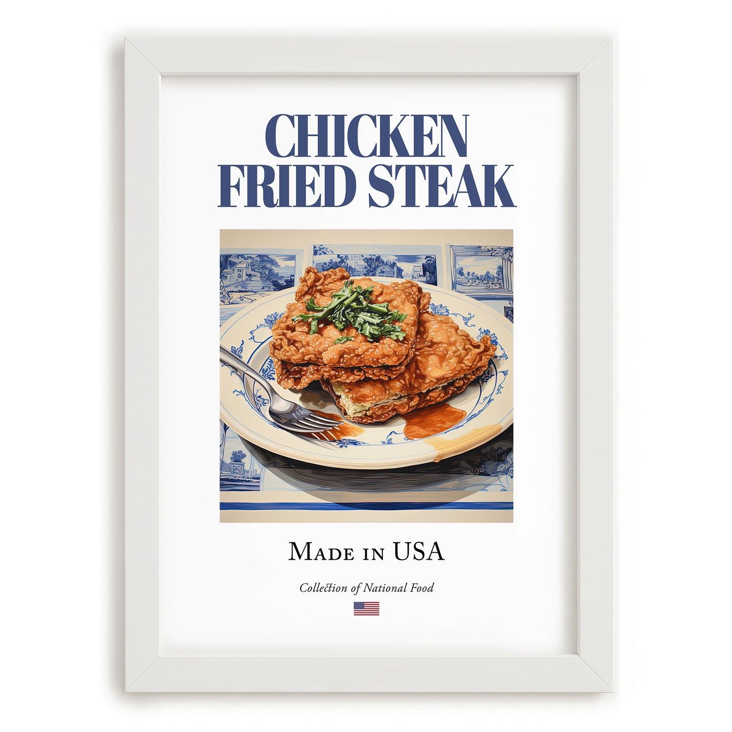 Chicken Fried Steak – American Meat Dish, Bistro Print, placed in minimal white frame
