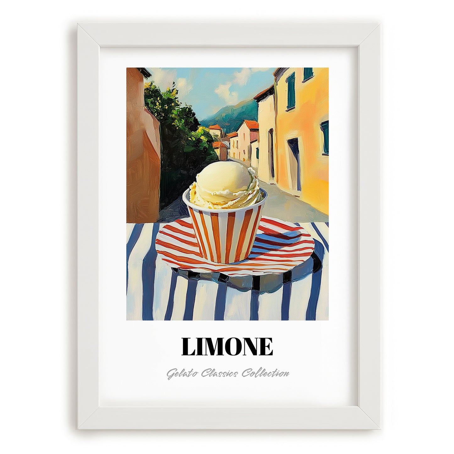 Gelato Limone – Italian Café on the Corner, Gelato Illustration, placed in minimal white frame