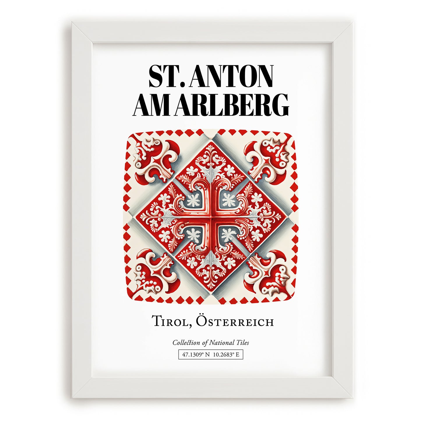 St. Anton Am Arlberg, Austria – Travel Print, placed in minimal white frame