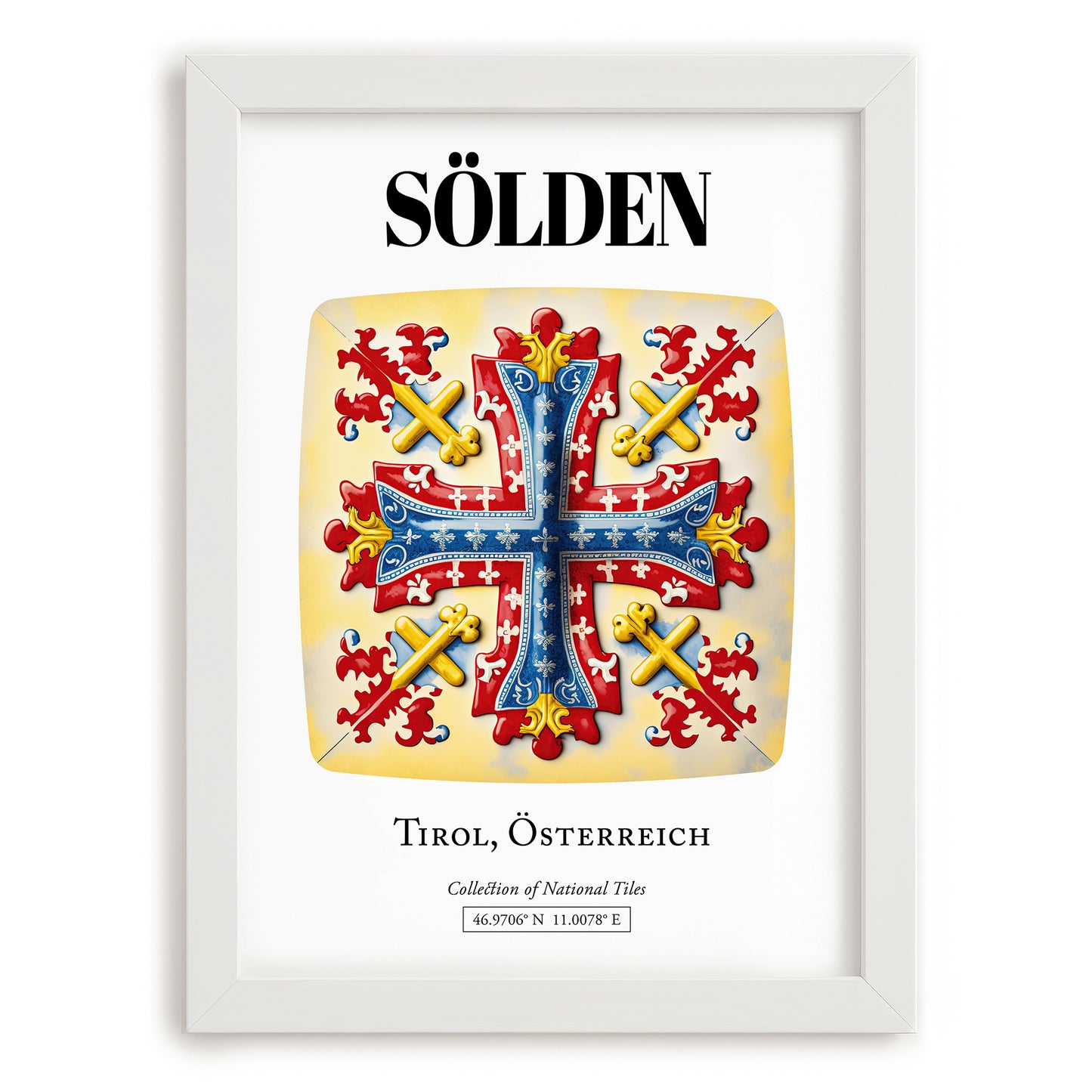 Sölden, Austria – Tourist Destination Poster, placed in minimal white frame