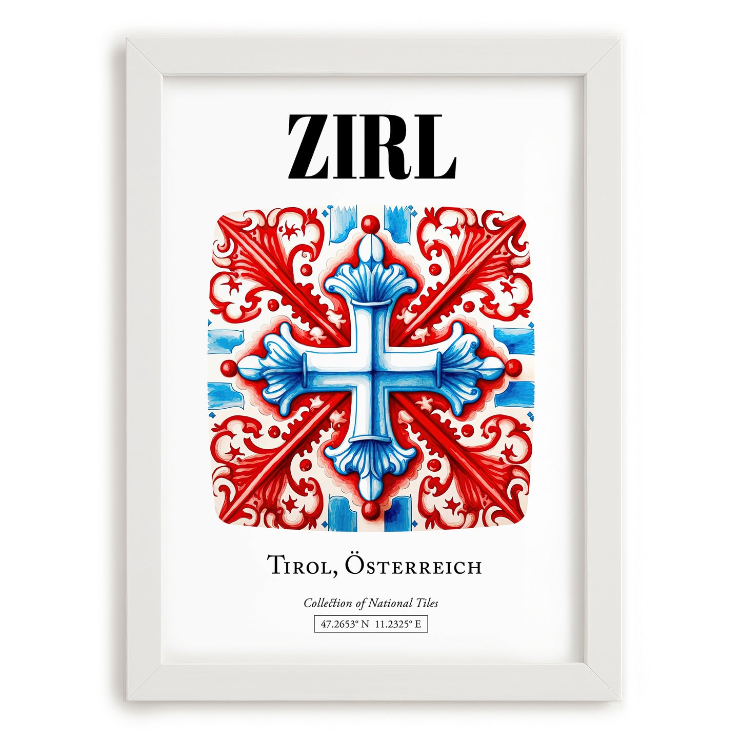 Zirl, Austria – Travel Poster, placed in minimal white frame