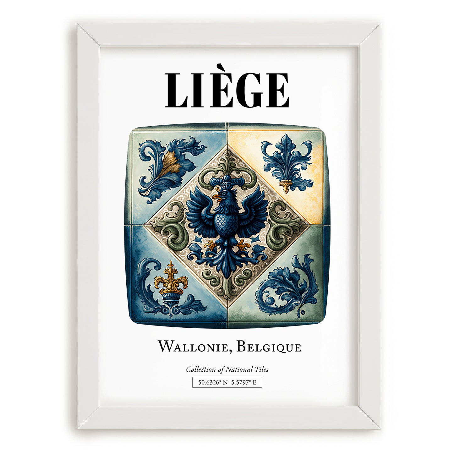 Liège, Belgium – Travel Wall Decor, placed in minimal white frame