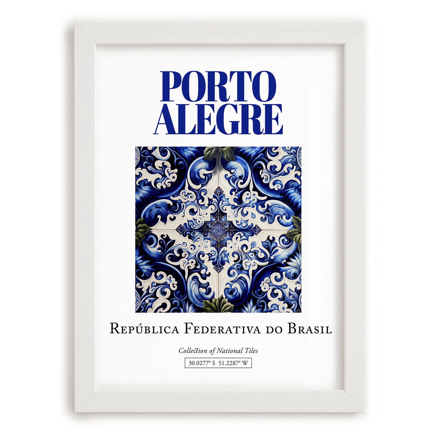 Porto Alegre, Brasil – Retro Travel Poster, placed in minimal white frame
