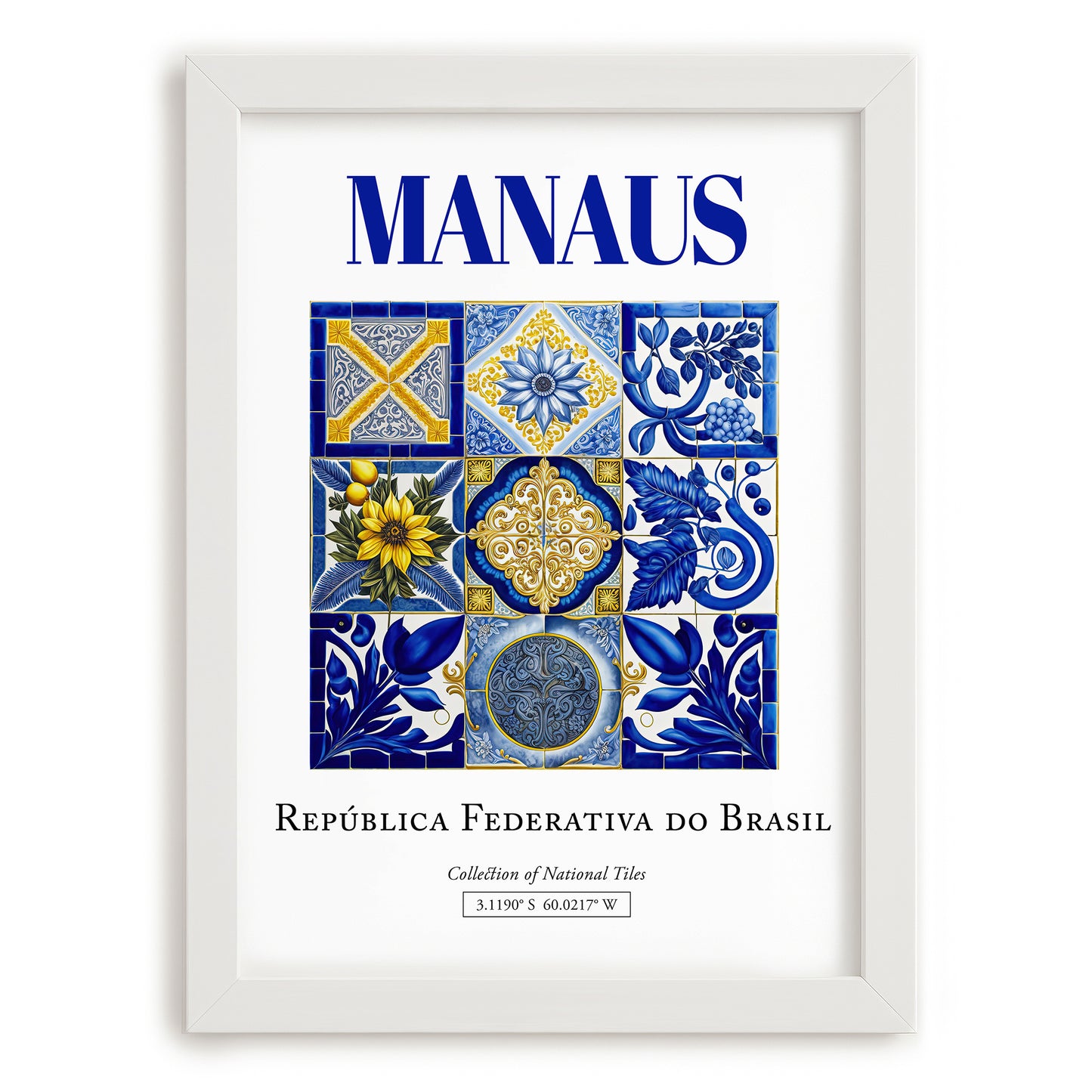 Manaus, Brasil – Travel Wall Decor, placed in minimal white frame