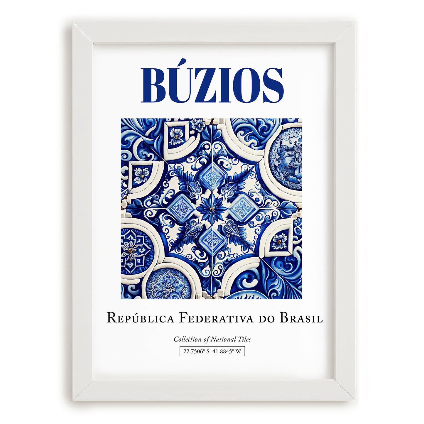 Búzios, Brasil – Travel Wall Decor, placed in minimal white frame