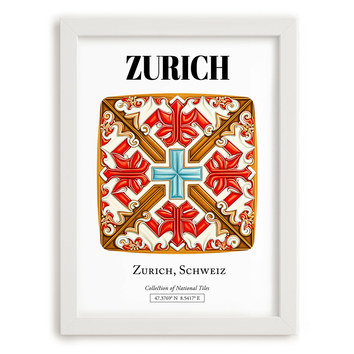 Zurich, Switzerland – Vintage Travel Poster, placed in minimal white frame