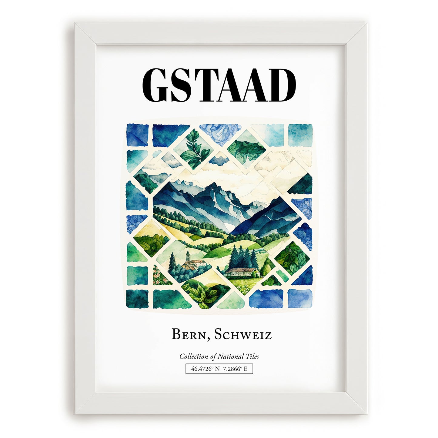 Gstaad, Switzerland – Wanderlust-Inspired Poster, placed in minimal white frame