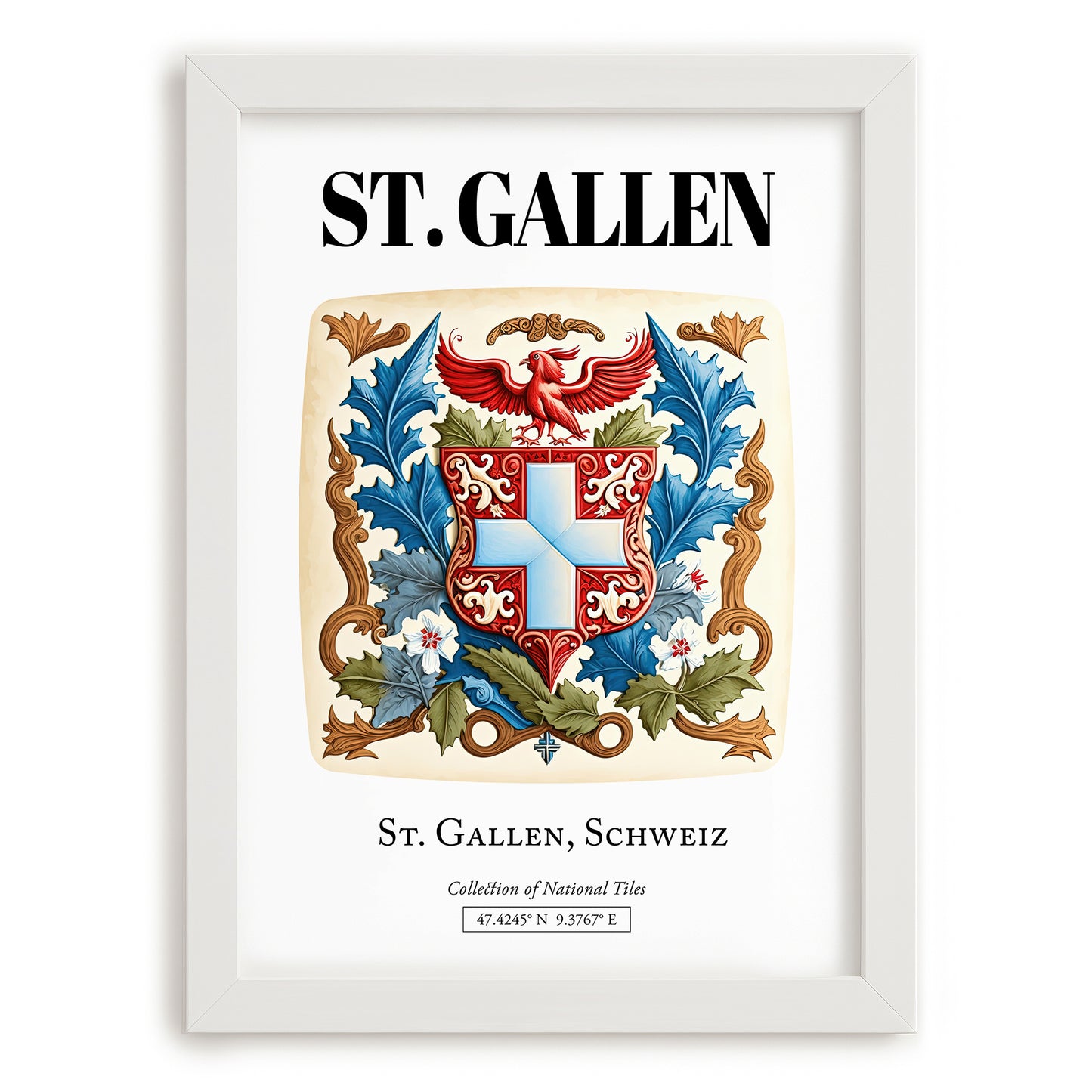 St. Gallen, Switzerland – Wanderlust-Inspired Poster, placed in minimal white frame