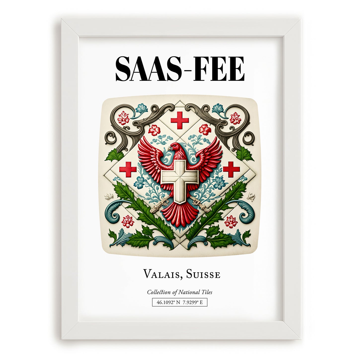 Saas-fee, Switzerland – Travel Print, placed in minimal white frame