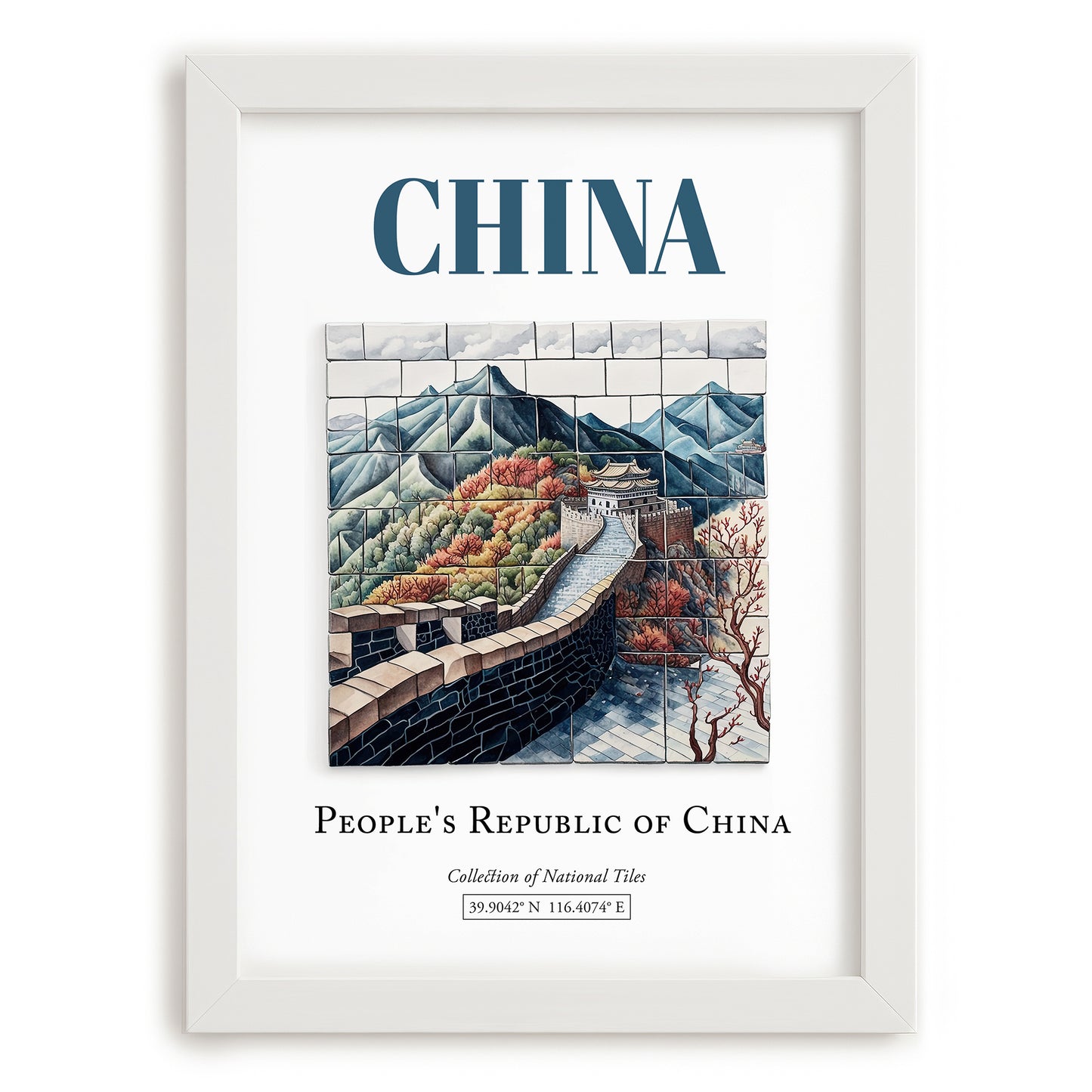 China, China – Travel Print, placed in minimal white frame