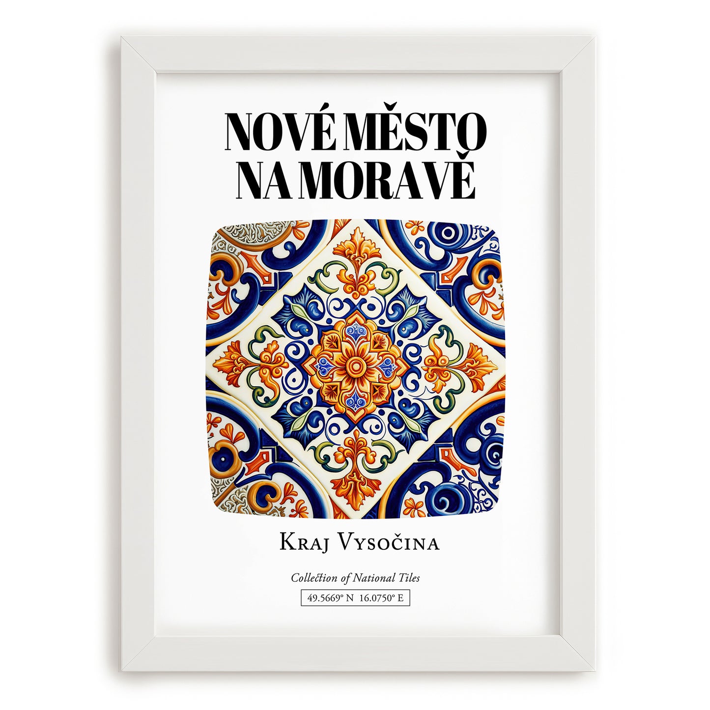 Nové Město Na Moravě, Czech Republic – Cityscape Wall Art, placed in minimal white frame