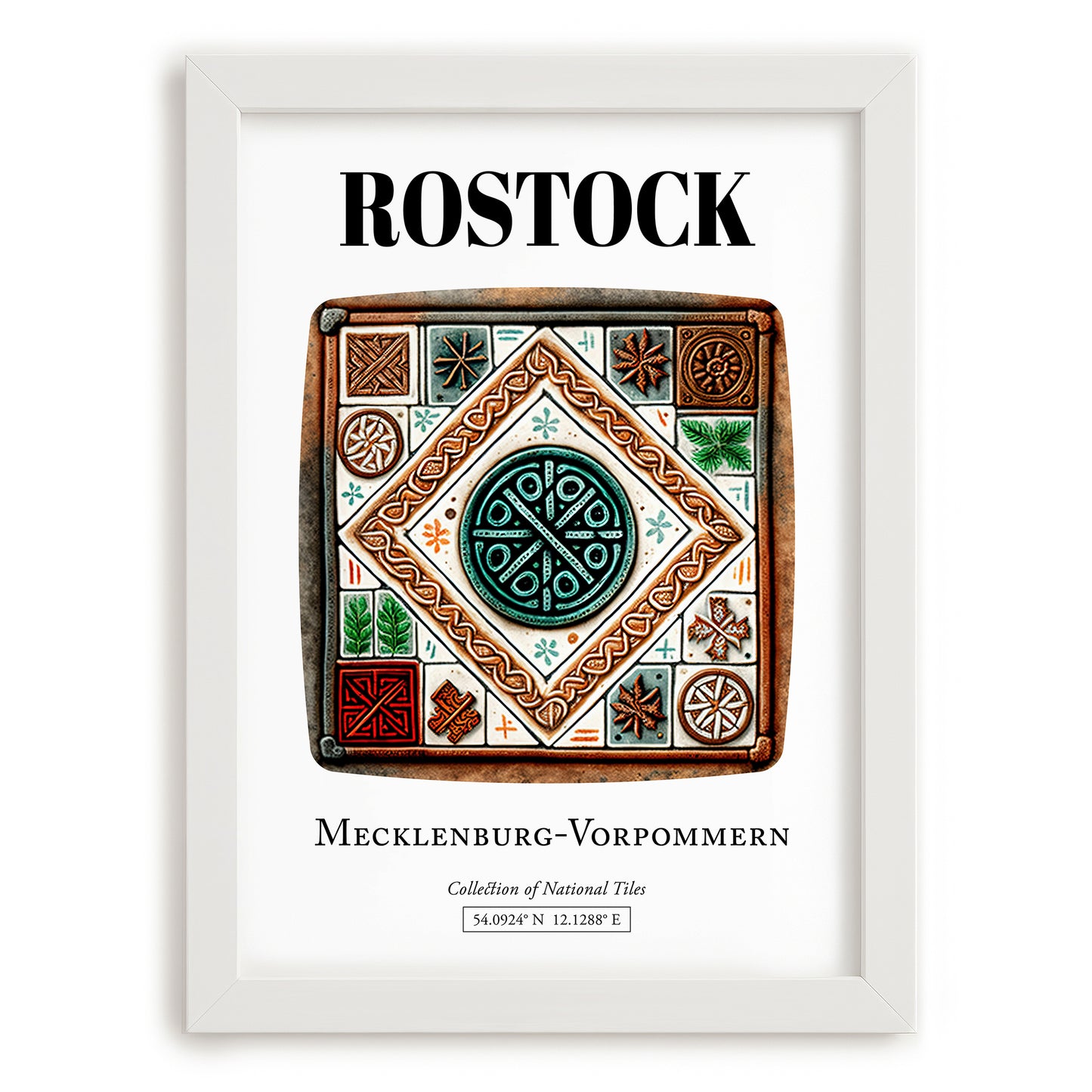 Rostock, Germany – Travel Poster, placed in minimal white frame