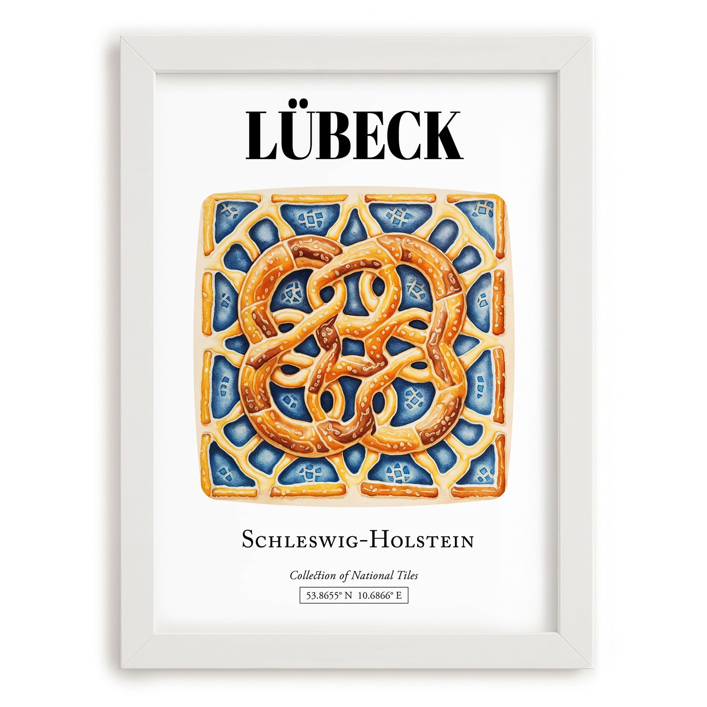 Lübeck, Germany – Travel Poster, placed in minimal white frame