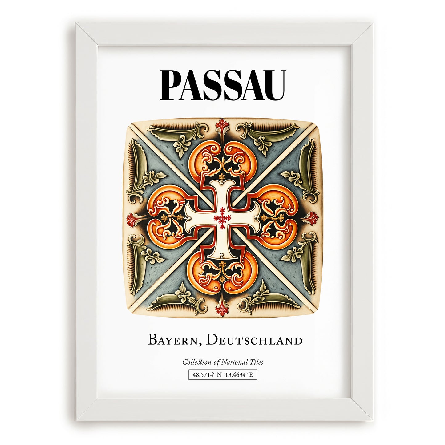 Passau, Germany – Global Cities Wall Print, placed in minimal white frame