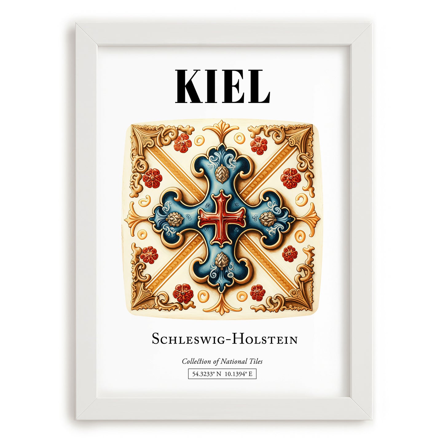 Kiel, Germany – Travel Print, placed in minimal white frame