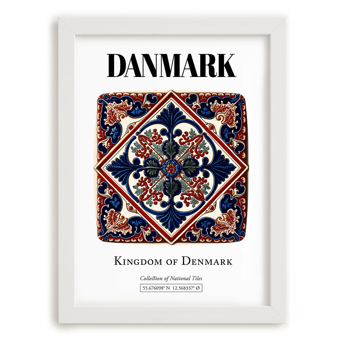 Danmark, Denmark – World Heritage Travel Poster, placed in minimal white frame