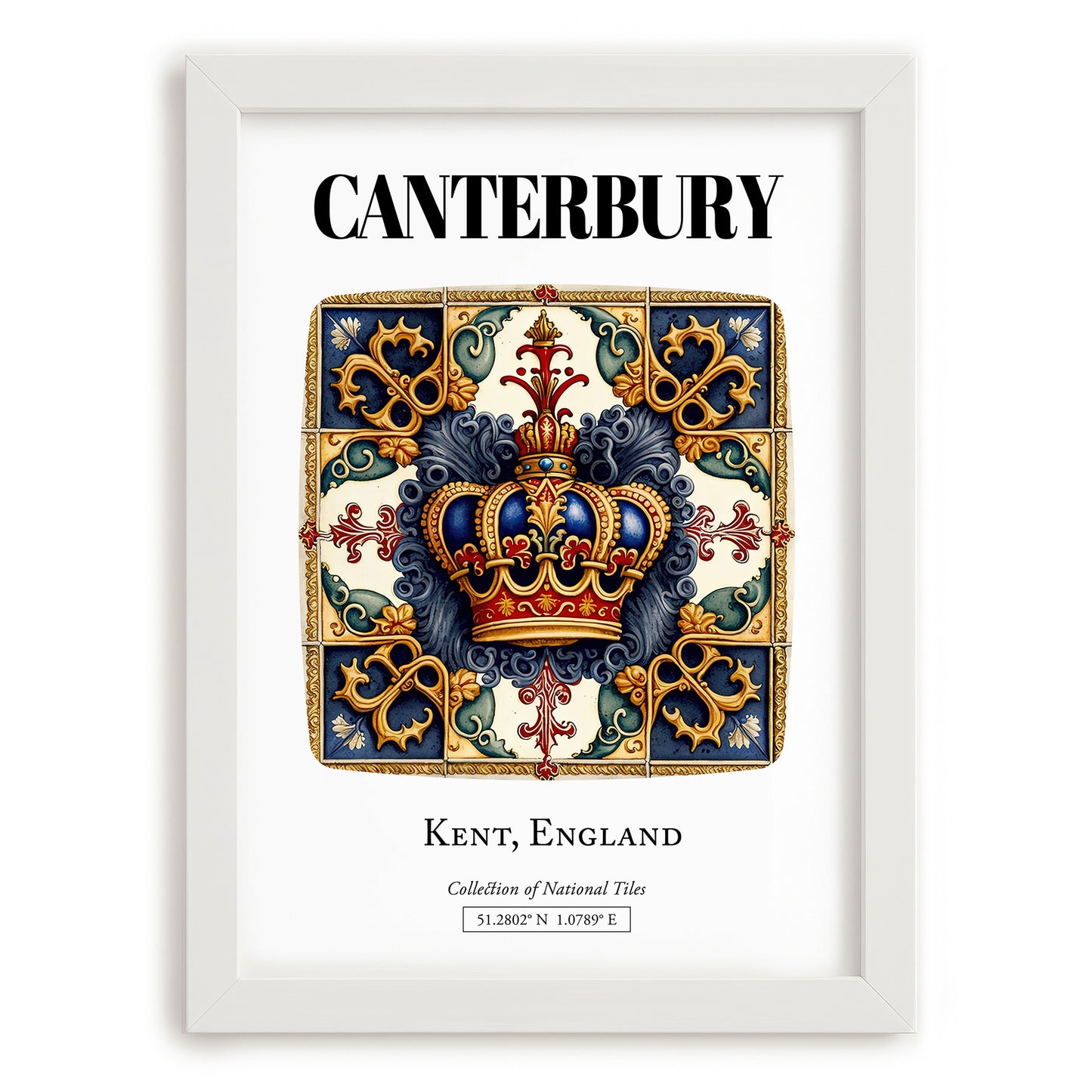 Canterbury, England – Travel Poster, placed in minimal white frame