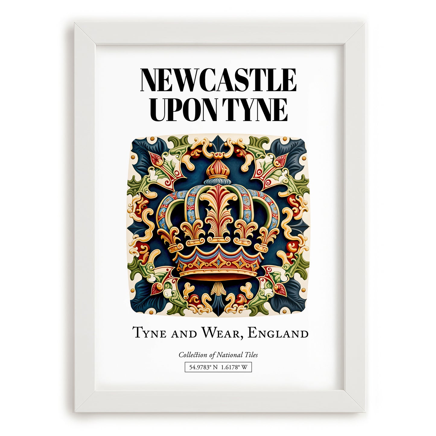 Newcastle Upon Tyne, England – Travel Print, placed in minimal white frame