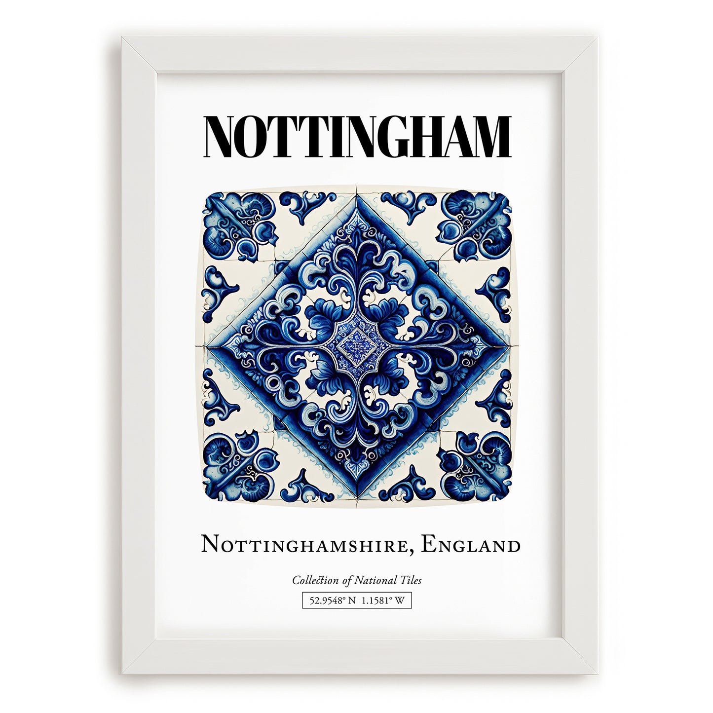 Nottingham, England – Travel Print, placed in minimal white frame