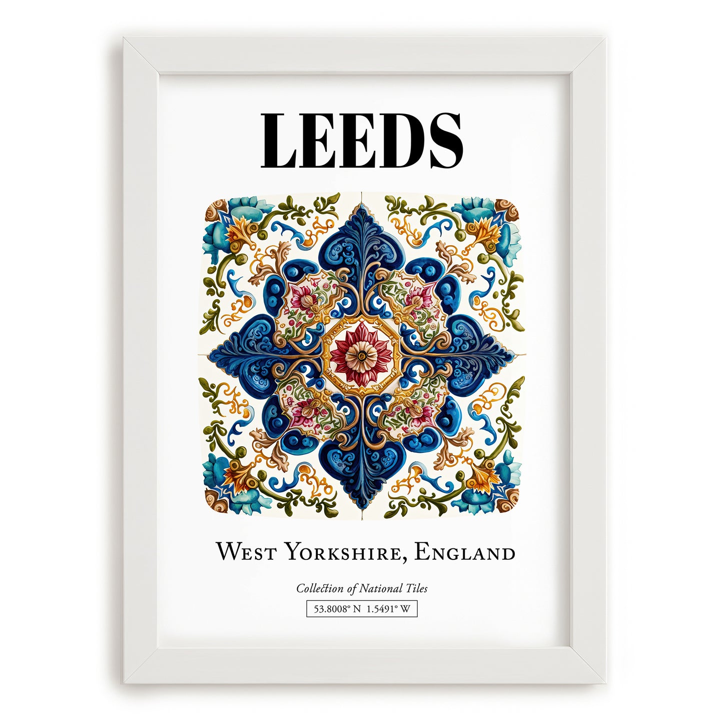 Leeds, England – Vintage Travel Poster, placed in minimal white frame