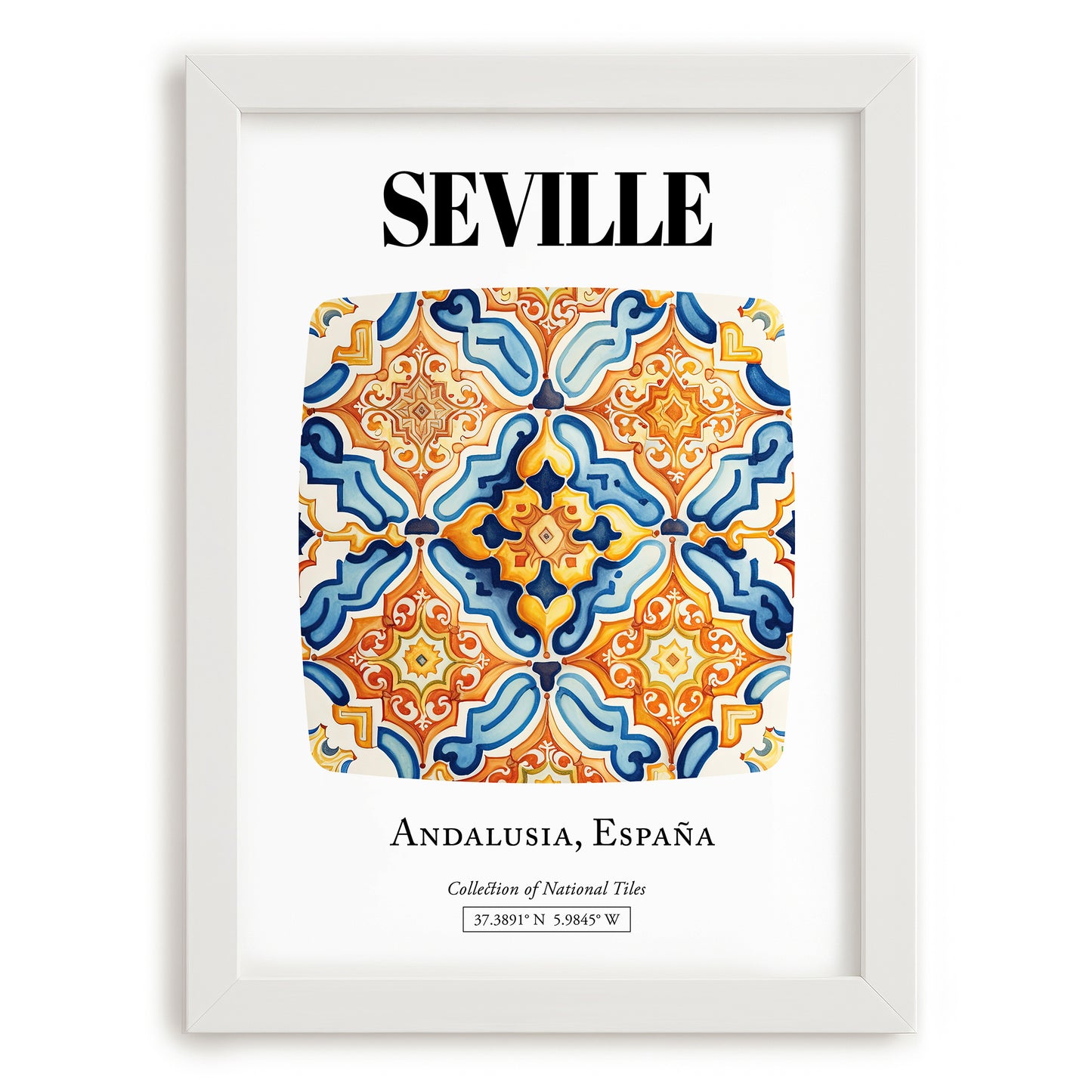 Seville, Spain – Travel Poster, placed in minimal white frame