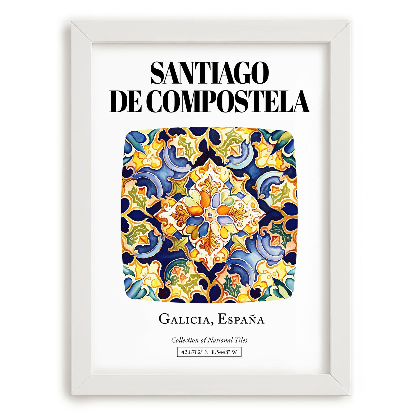 Santiago De Compostela, Spain – Travel Memories Wall Print, placed in minimal white frame