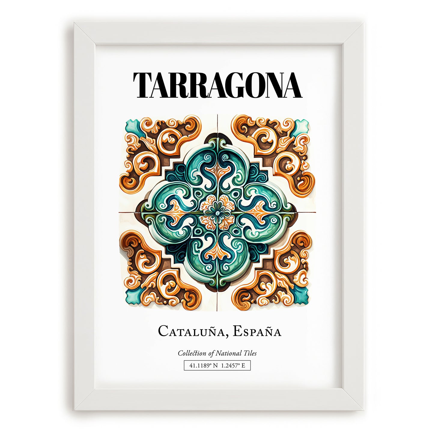 Tarragona, Spain – World Heritage Travel Poster, placed in minimal white frame