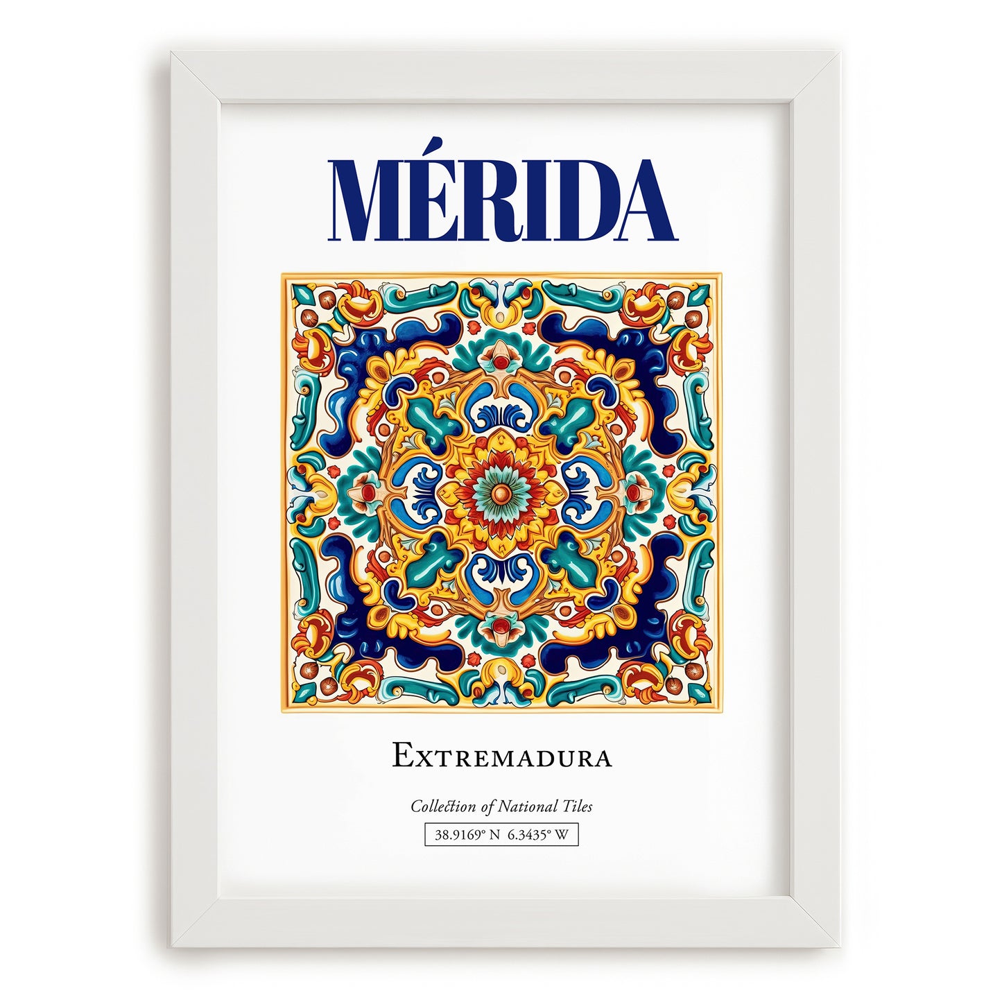 Mérida, Spain – Travel Poster, placed in minimal white frame