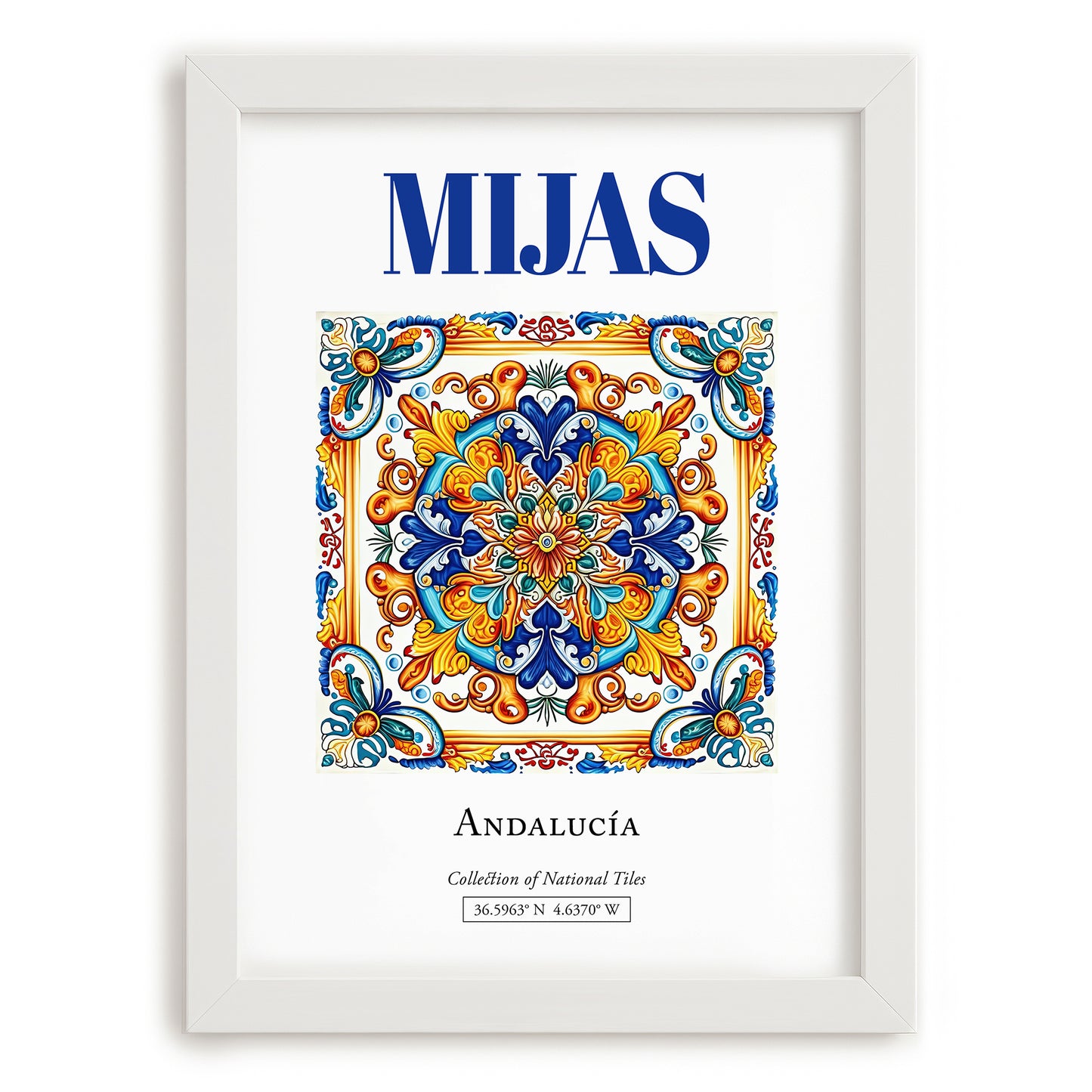 Mijas, Spain – Travel Poster, placed in minimal white frame
