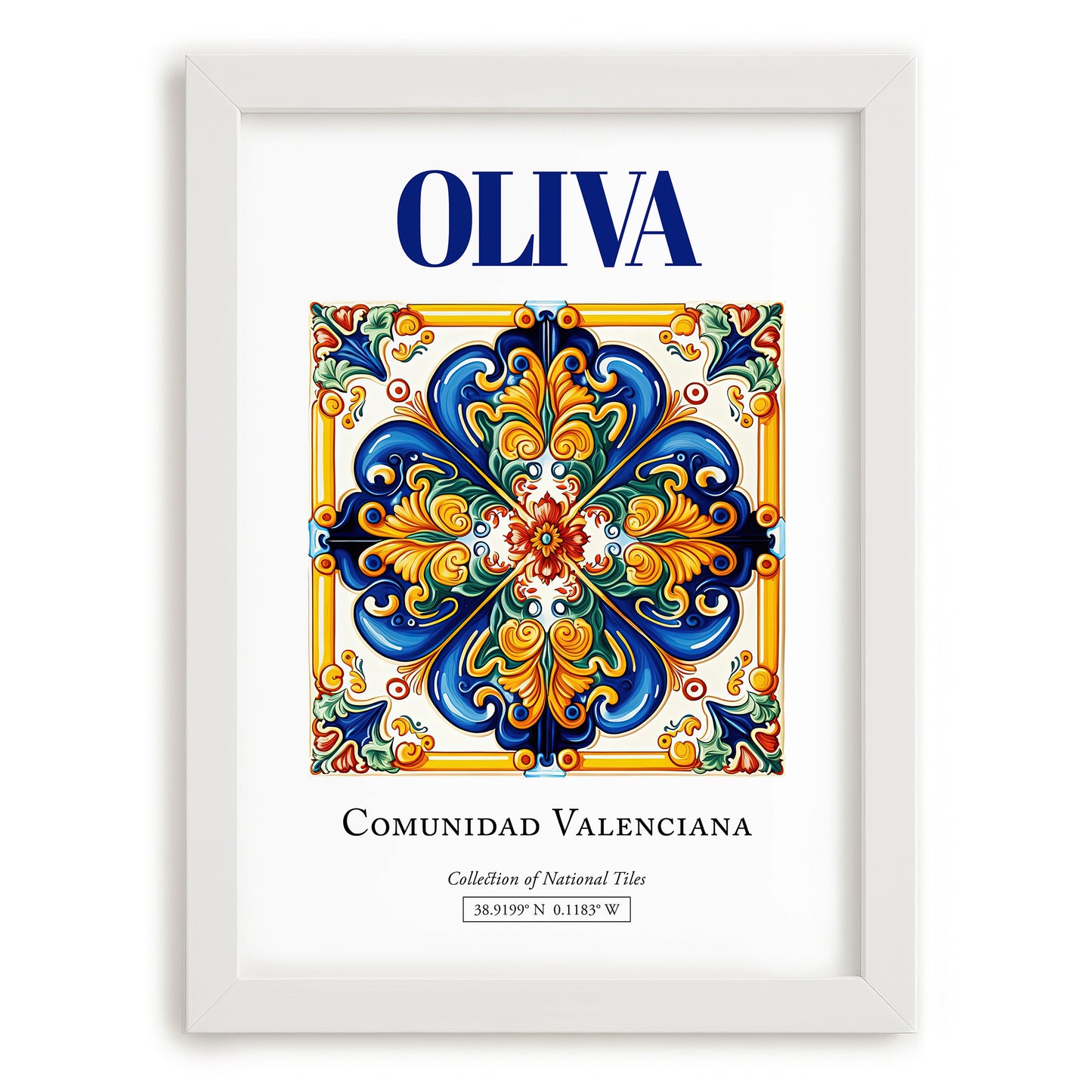 Oliva, Spain – Travel Print, placed in minimal white frame