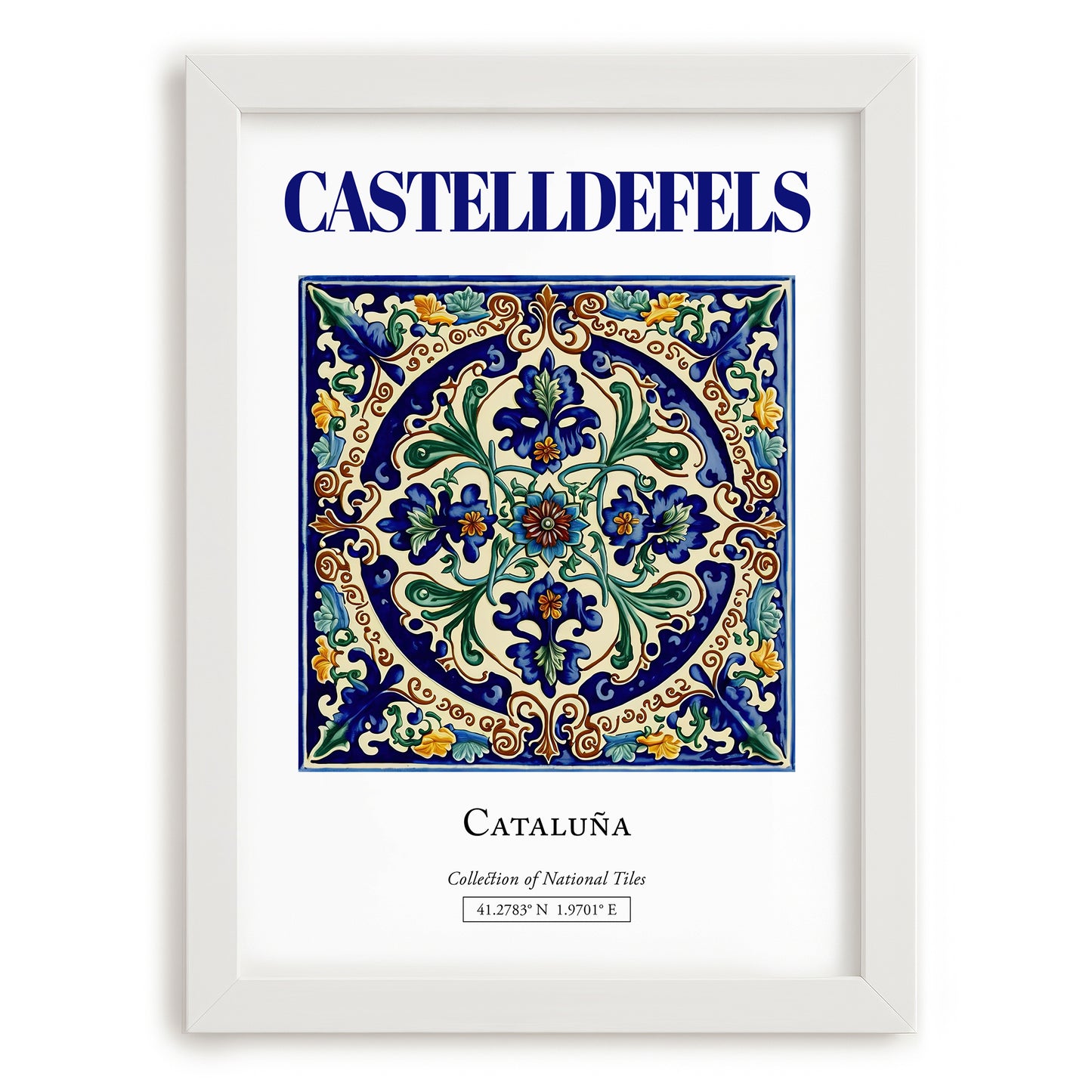 Castelldefels, Spain – Travel Print, placed in minimal white frame