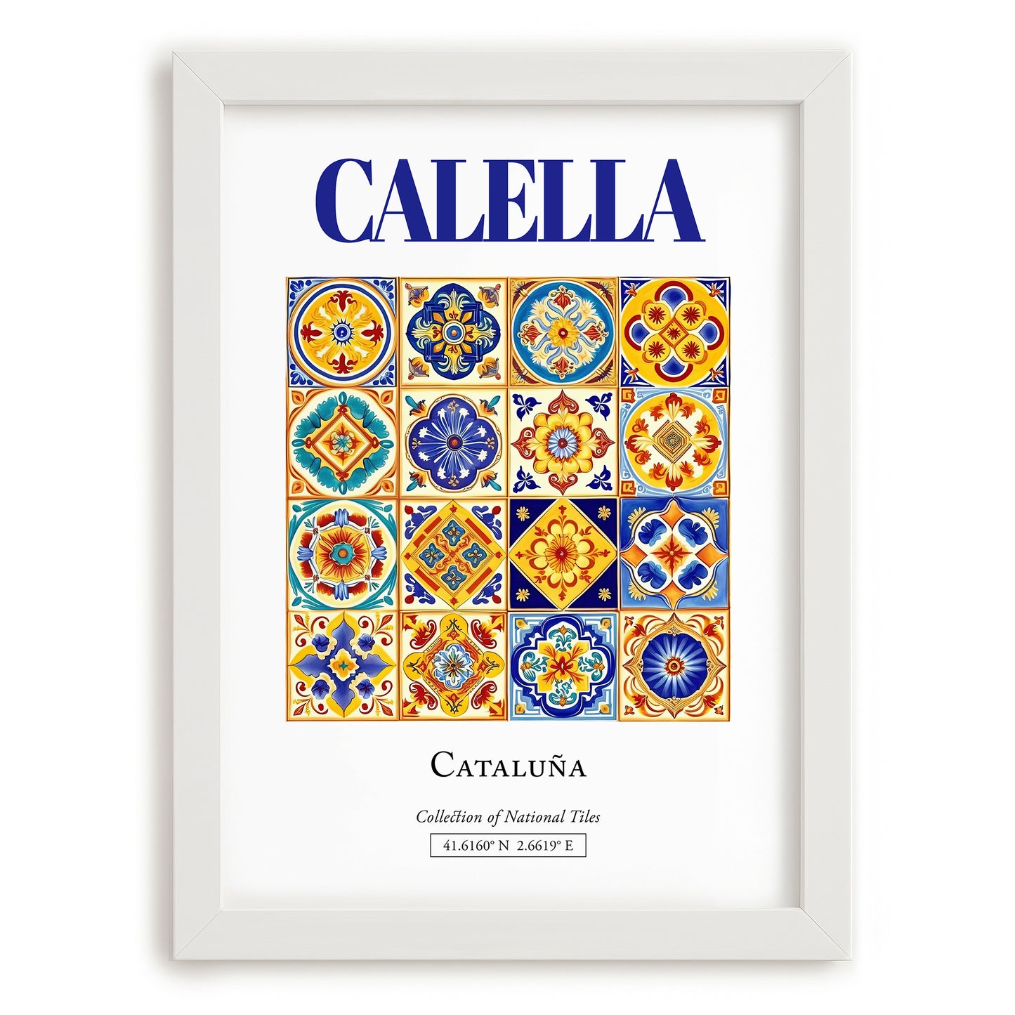 Calella, Spain – Illustrated Travel Poster, placed in minimal white frame