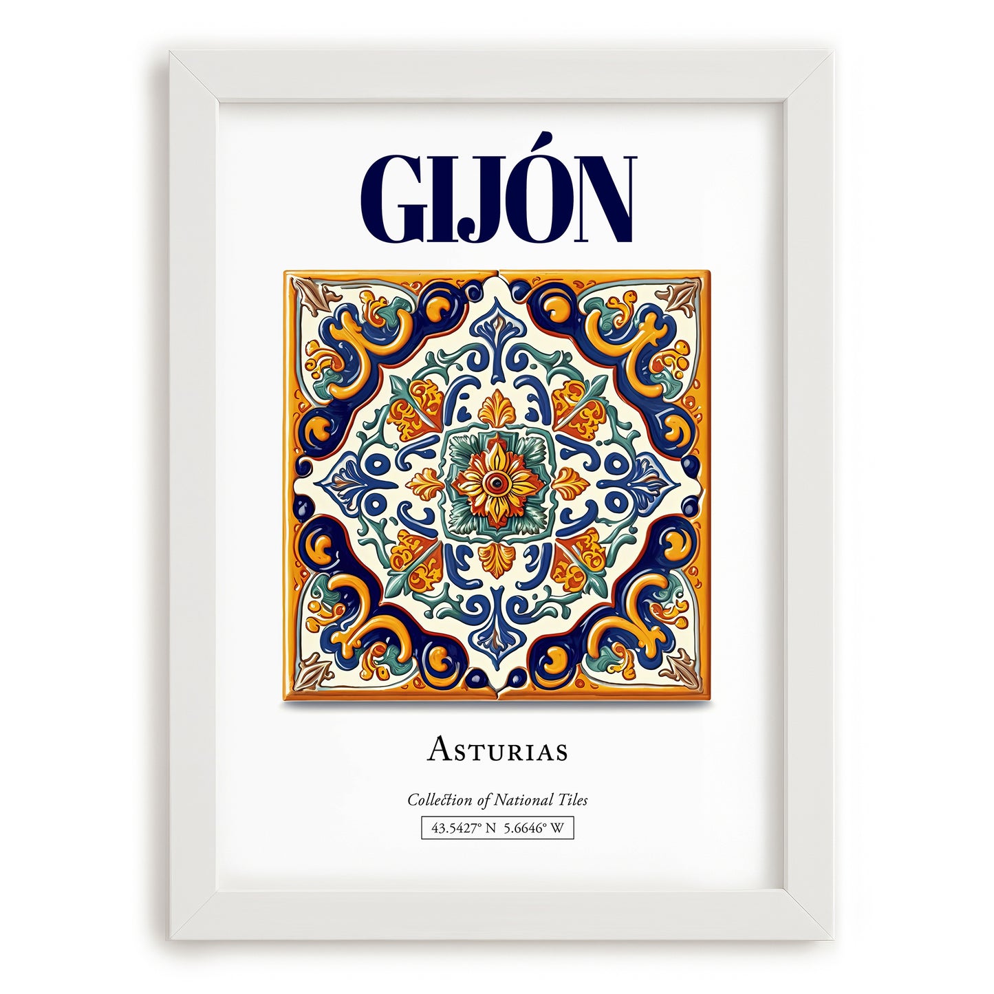 Gijón, Spain – Travel Wall Art, placed in minimal white frame