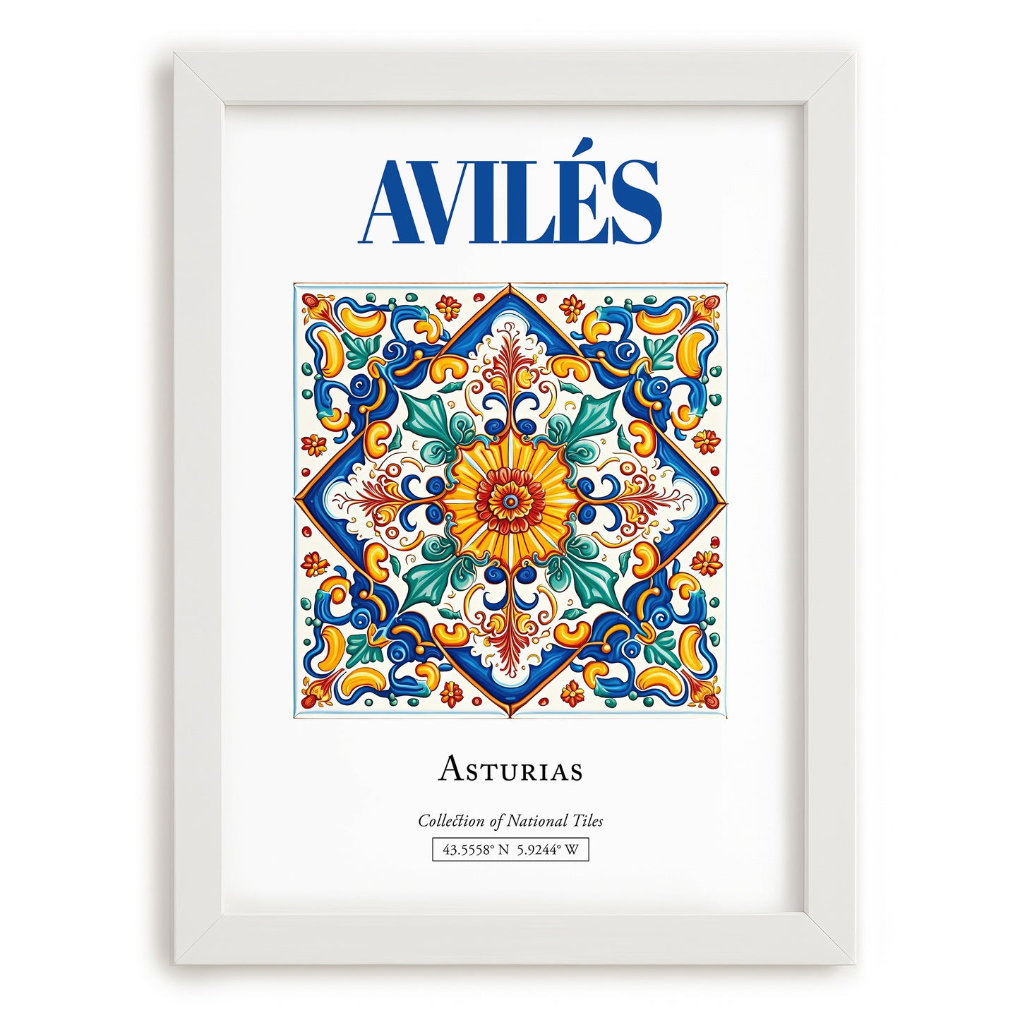 Avilés, Spain – Travel Print, placed in minimal white frame