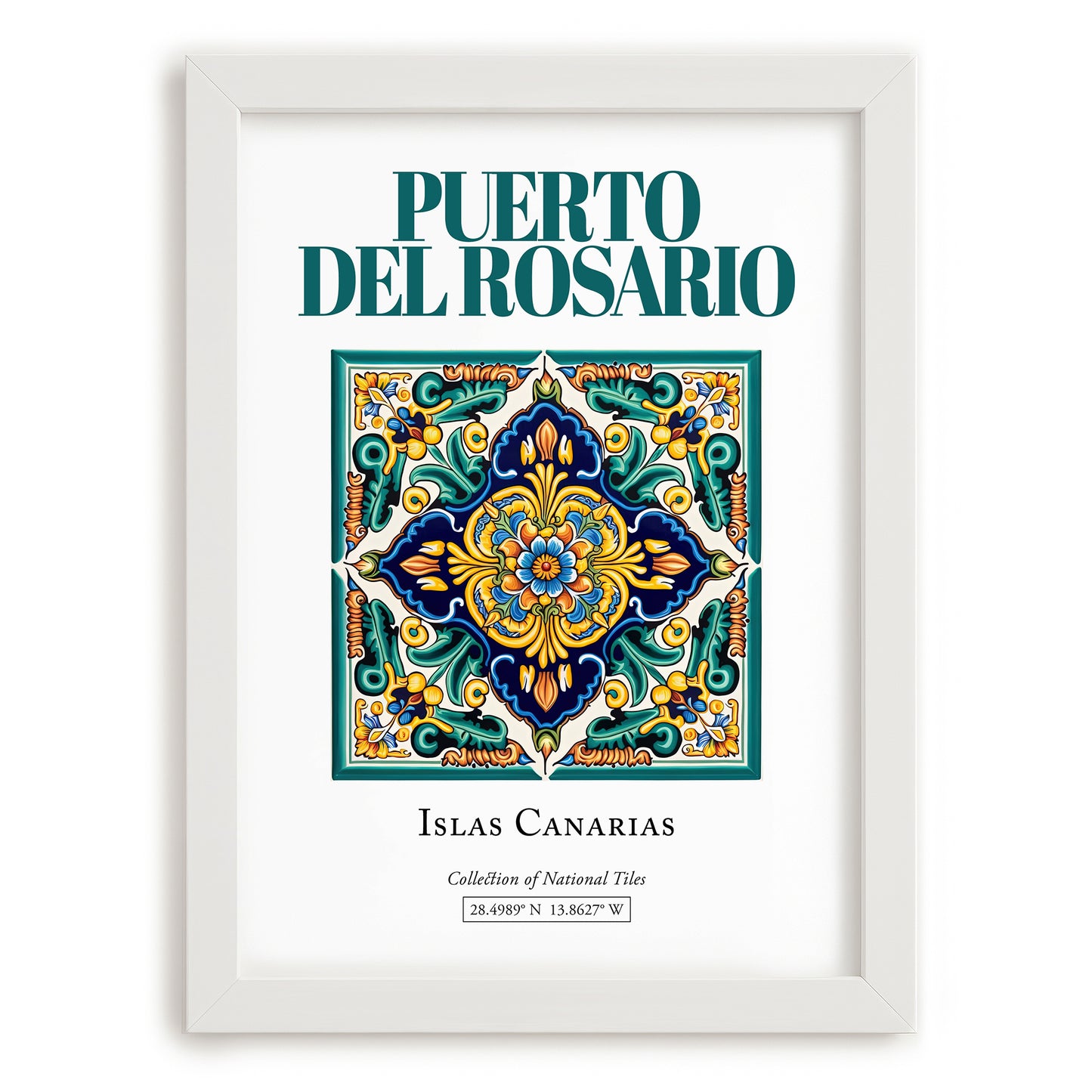 Puerto del Rosario, Spain – Minimalist Travel Print, placed in minimal white frame