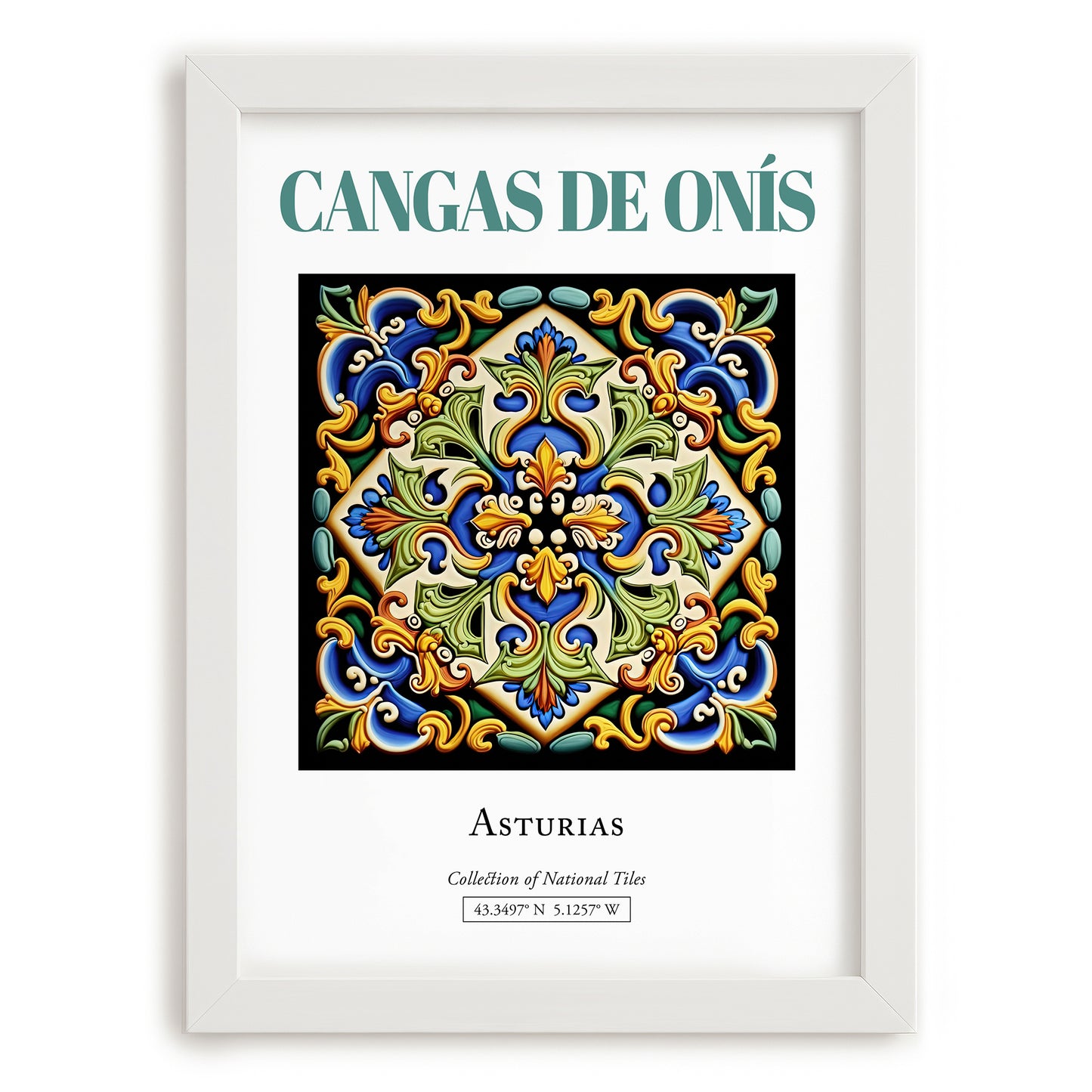 Cangas de Onís, Spain – National Pride Wall Decor, placed in minimal white frame