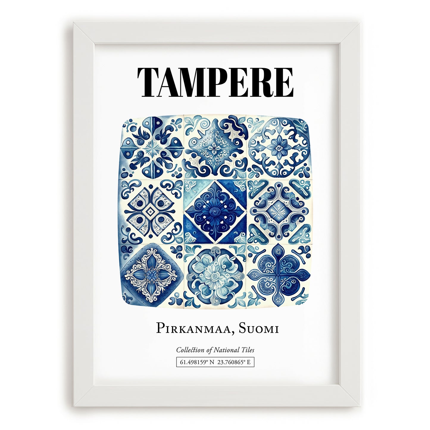 Tampere, Finland – Travel Wall Decor, placed in minimal white frame