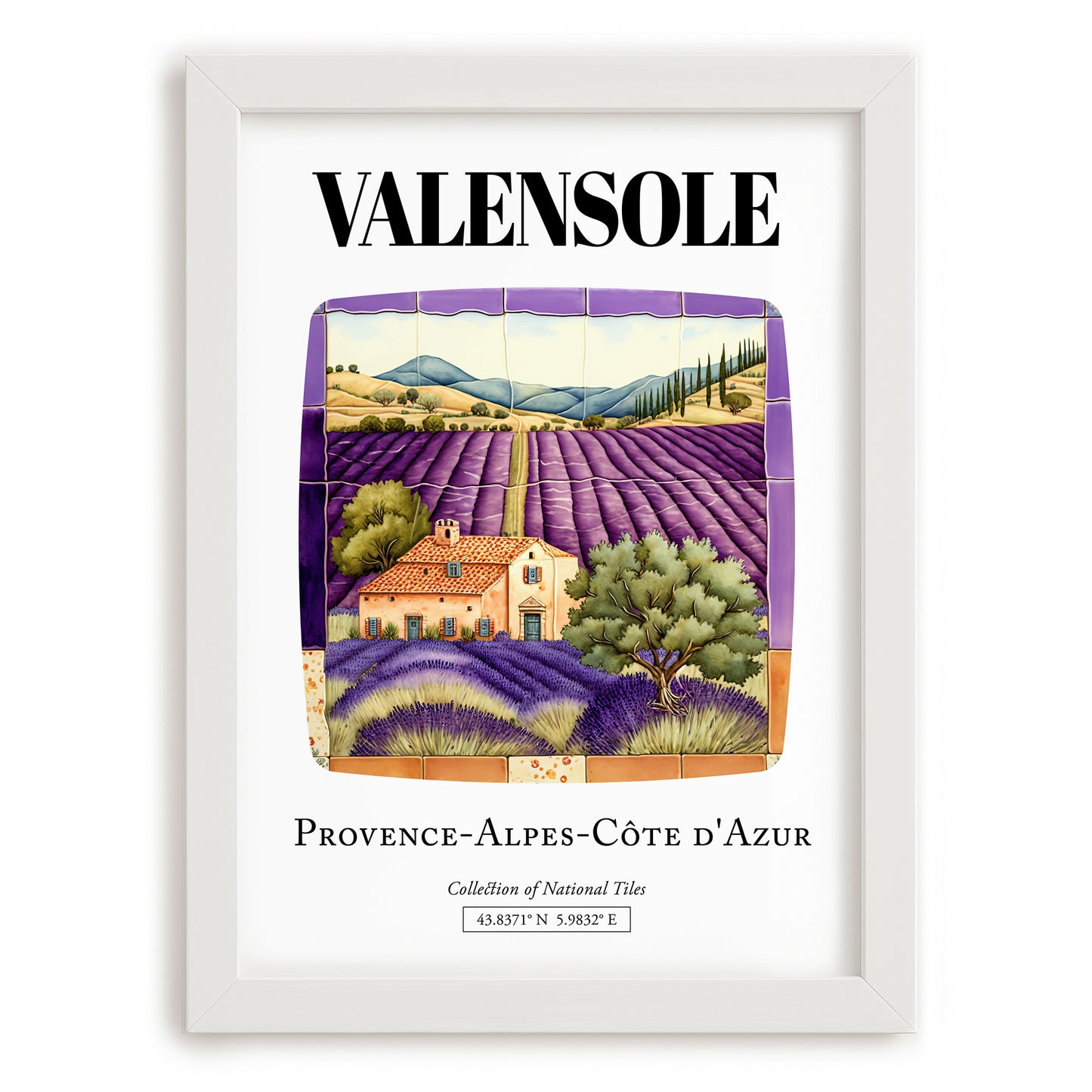 Valensole, France – Illustrated Travel Poster, placed in minimal white frame